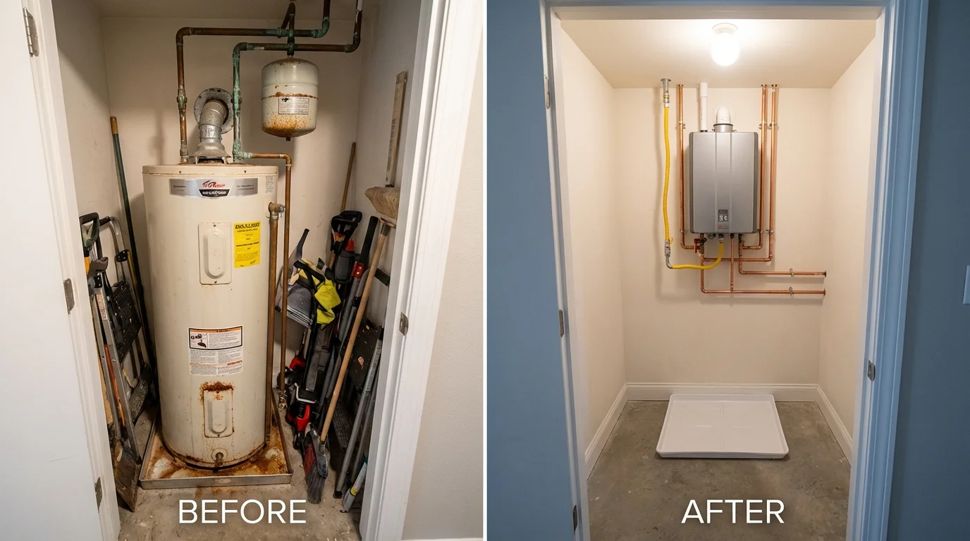 Tank water heater versus wall-mounted tankless unit comparison for Pinetops, NC homeowners
