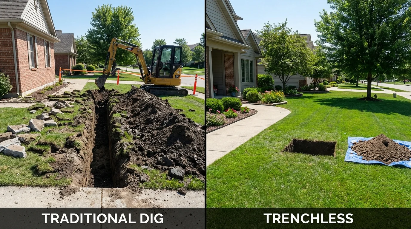 Trenchless sewer repair with minimal yard damage versus traditional excavation in Pinetops, NC